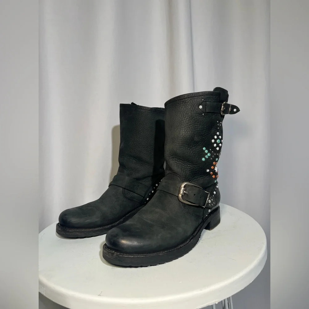 Frye Veronica Studded Stone Motorcycle Boots | 6 - Picture 8 of 14